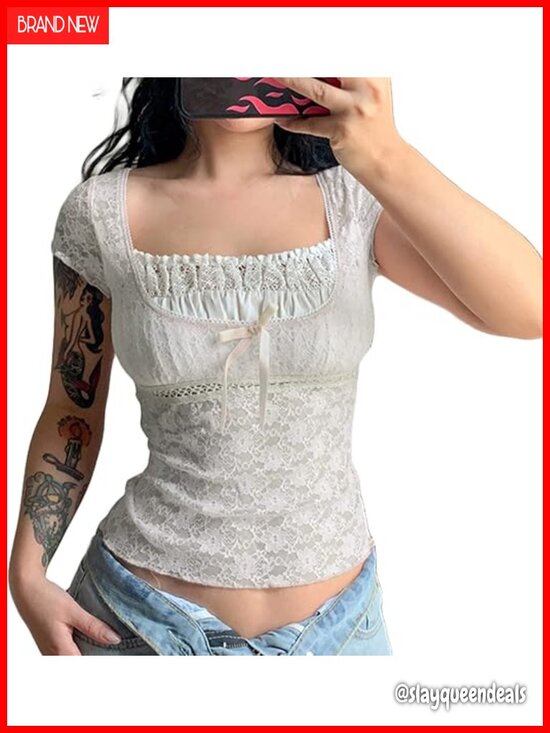 Tops - Y2K Fairy Grunge Mesh Lace Sheer Top Short Sleeve T-Shirt